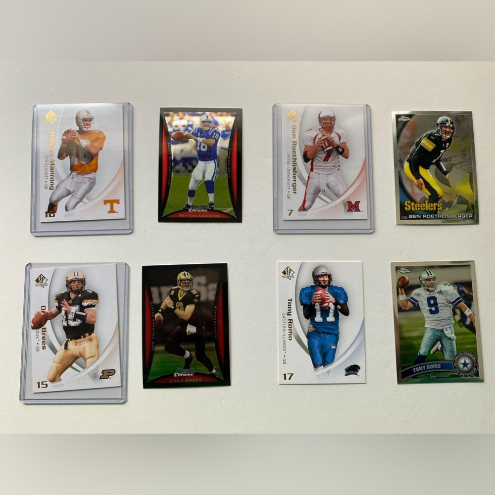 NFL & college Quarterback 8 card lot  Peyton ,Brees, big Ben & Romo